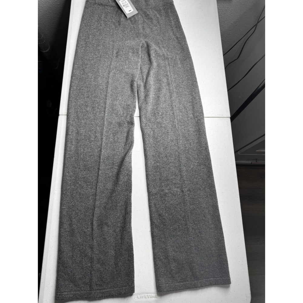 Neiman Marcus Cashmere Pants Gray Wide Leg Knit Lounge Trousers Small NEW - Picture 1 of 11